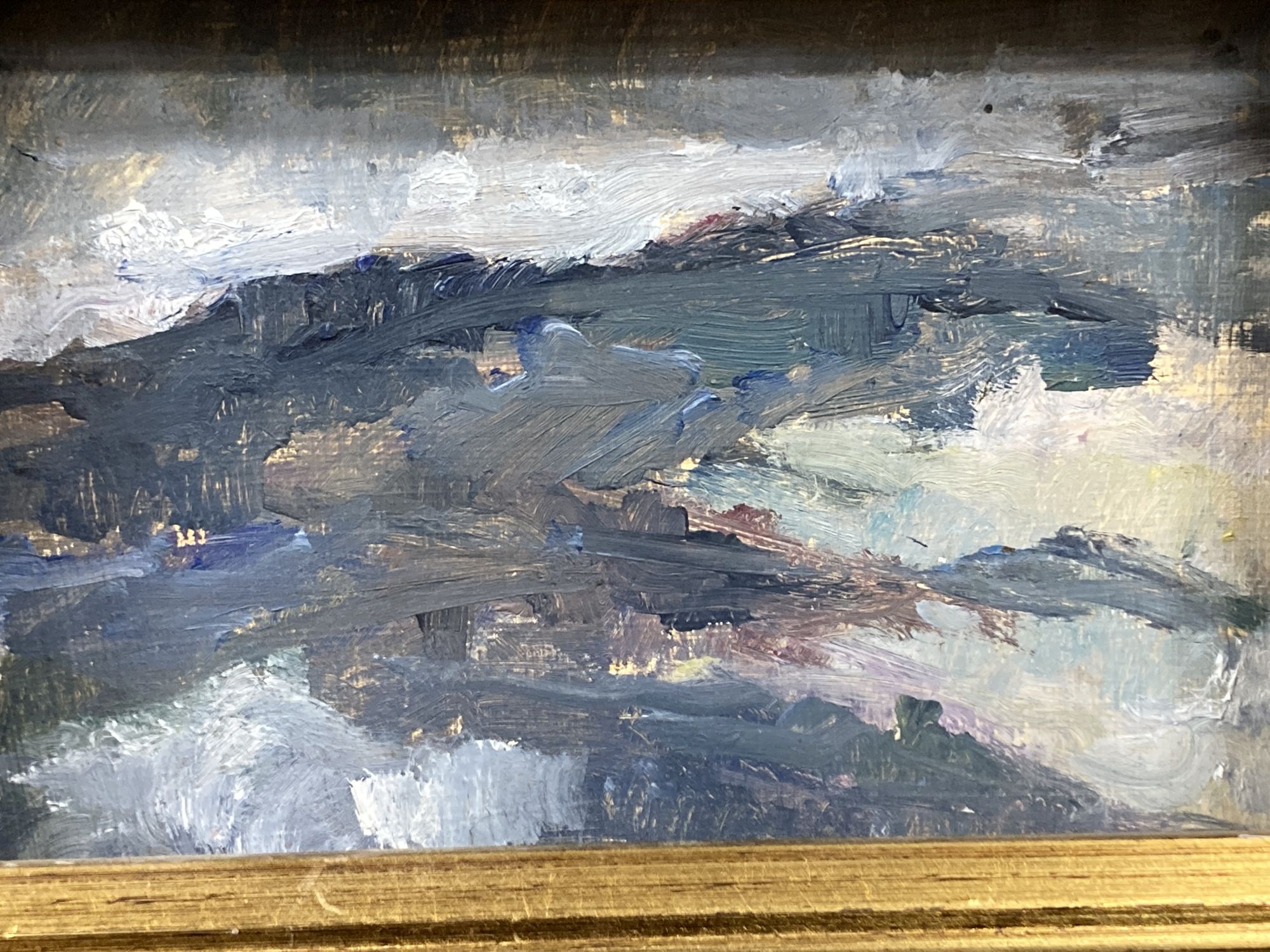 Three assorted modern oils, Flower study; Waterside boats and Hilltop, largest 26 x 36cm